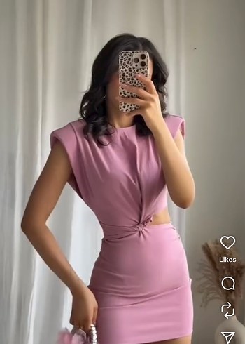 Zara lila Kısa V Yaka Mini Elbise - Görsel 4