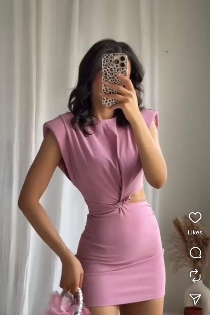 Zara lila Kısa V Yaka Mini Elbise - Görsel 4