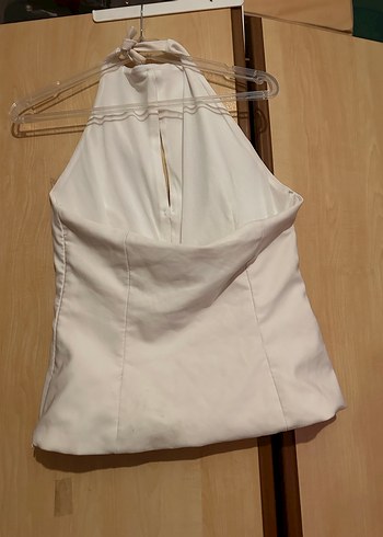 Zara Düğmeli Beyaz Mini Halter Yaka Bluz - Görsel 3