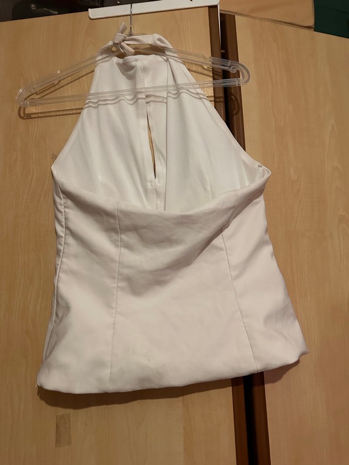 Zara Düğmeli Beyaz Mini Halter Yaka Bluz - Görsel 3