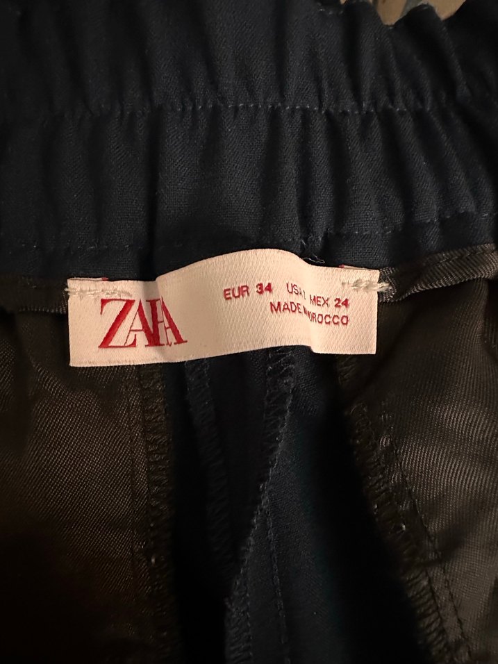 Zara Lacivert Pilili Uzun Kumaş Pantolon - Görsel 3