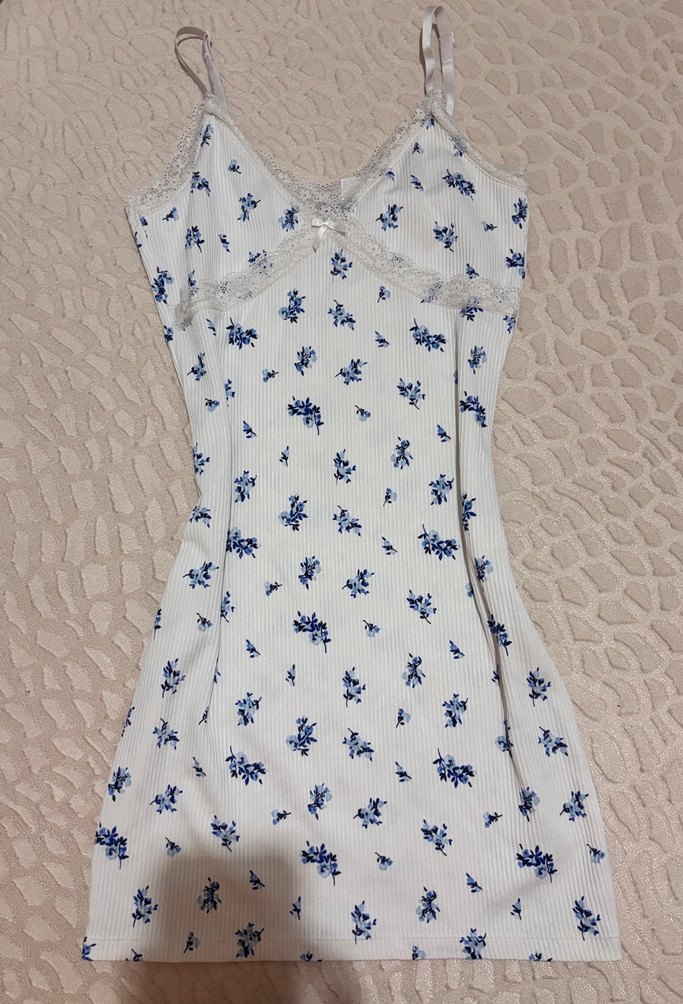 İnce Askılı Çiçek Desenli Mini Elbise - Görsel 2