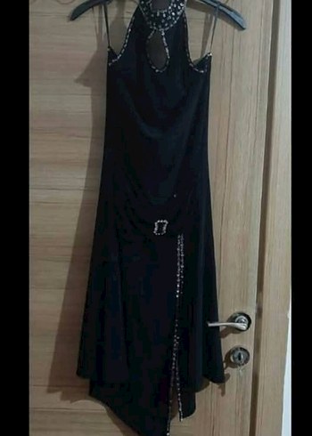 Siyah Uzun Drapeli Halter Yaka Gotik Abiye