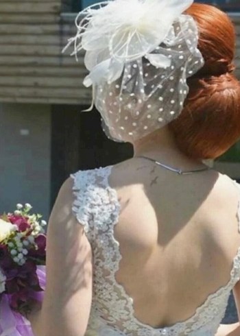 Dantel Detaylı Beyaz Gelinlik Şapkası - Görsel 2