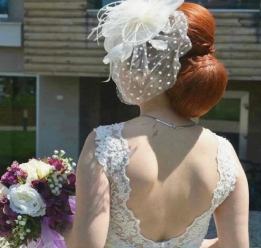 Dantel Detaylı Beyaz Gelinlik Şapkası - Görsel 2