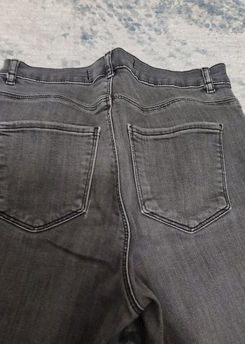 Gri Bağlama Desenli Salaş Midi Kadın Kot Pantolon - Görsel 3