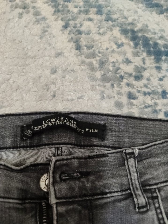 Gri Bağlama Desenli Salaş Midi Kadın Kot Pantolon - Görsel 4