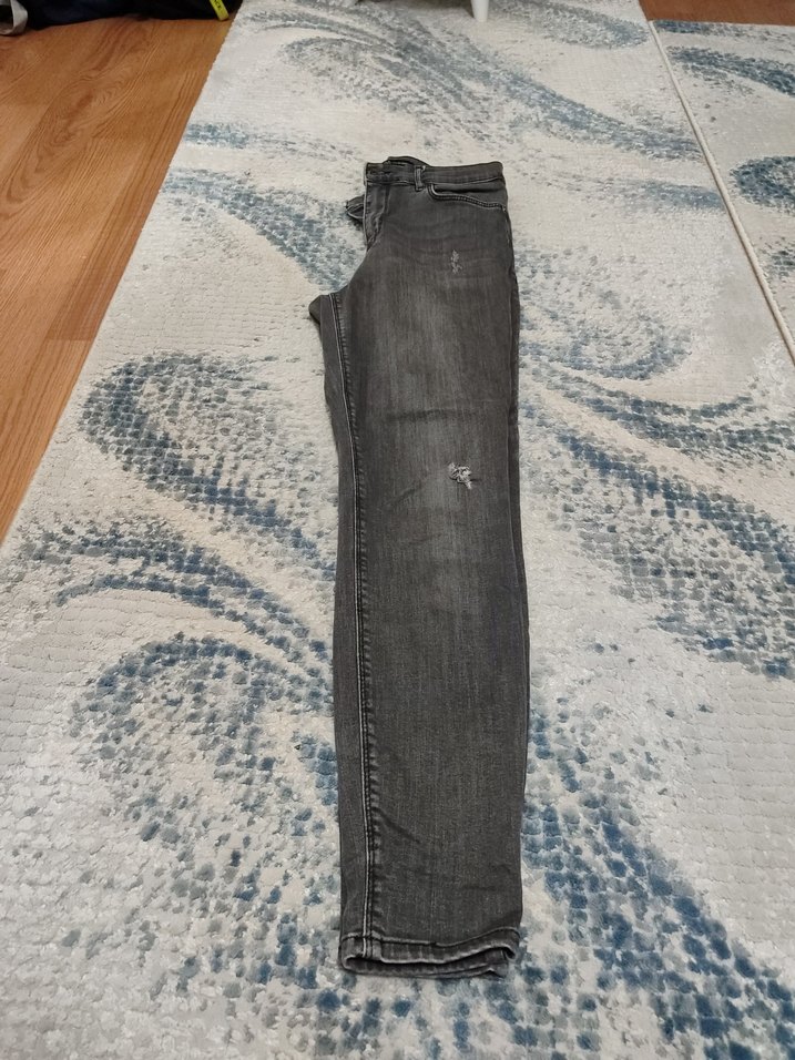 Gri Bağlama Desenli Salaş Midi Kadın Kot Pantolon - Görsel 2