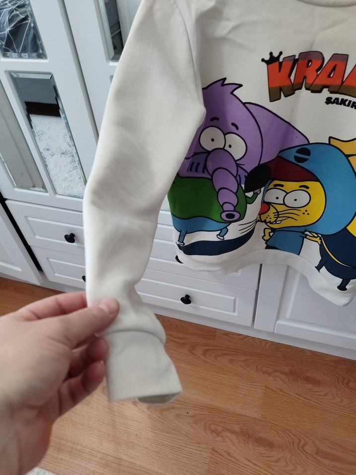 Beyaz Baskılı Erkek Sweatshirt - Görsel 4