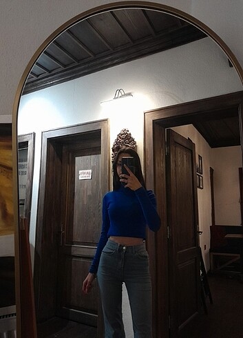 s Beden lacivert Renk Bluz crop