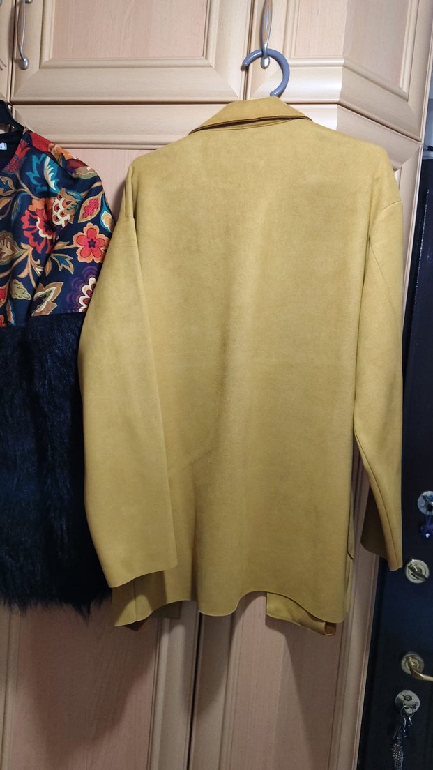 Sarı Süet Midi Kadın Kaban - Görsel 3