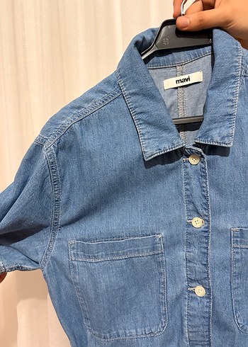 Kadın Mavi Denim Kısa Tulum - Görsel 4