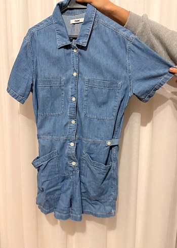 Kadın Mavi Denim Kısa Tulum - Görsel 2