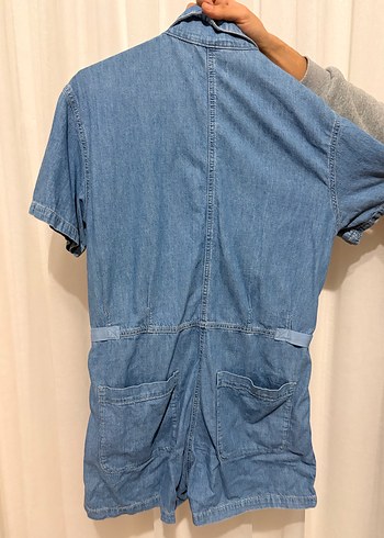 Kadın Mavi Denim Kısa Tulum - Görsel 5