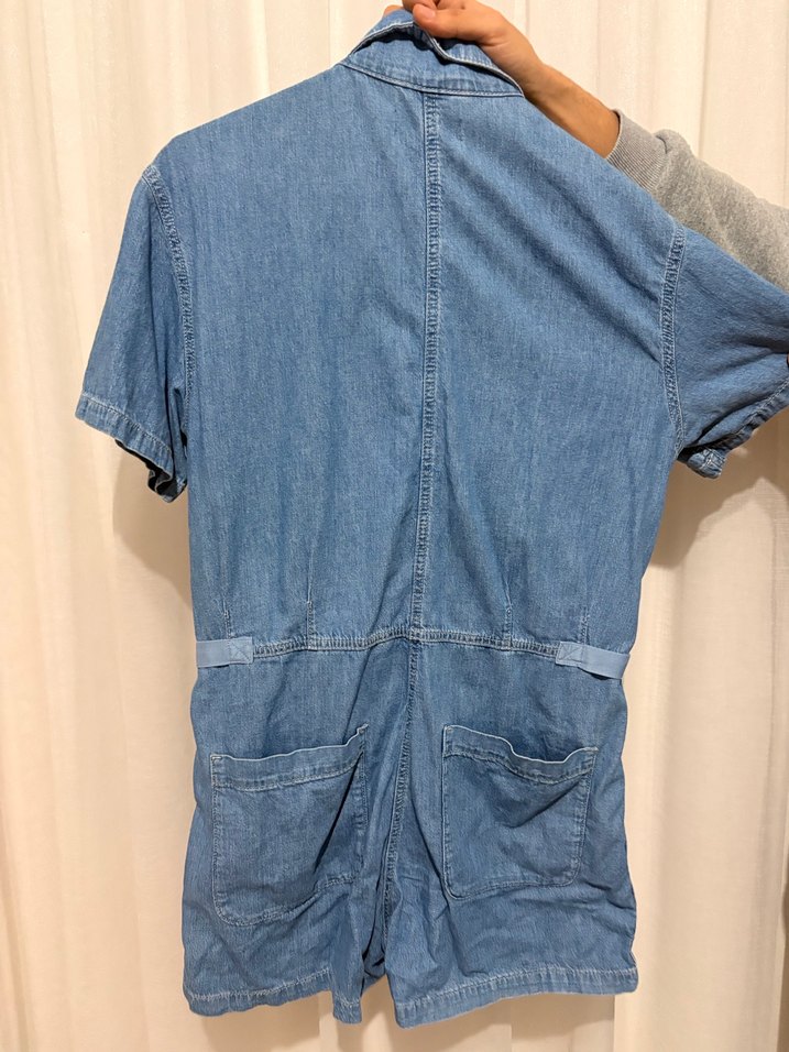 Kadın Mavi Denim Kısa Tulum - Görsel 5