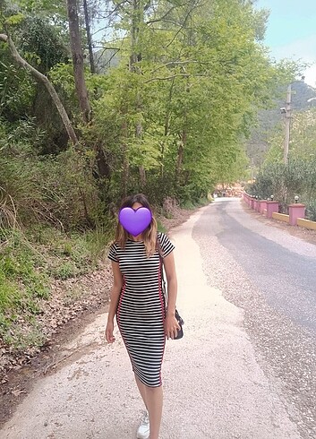 Midi boy çizgili elbise