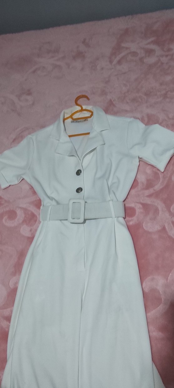 Düğmeli Beyaz Kadın Tulum - Görsel 2