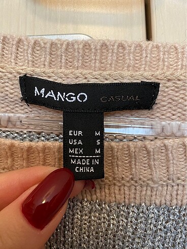 m Beden Mango Çizgili Kazak