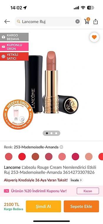 Beden Lancome ruj