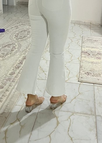 32 Beden Beyaz Regular Fit Midi Kadın Pantolon