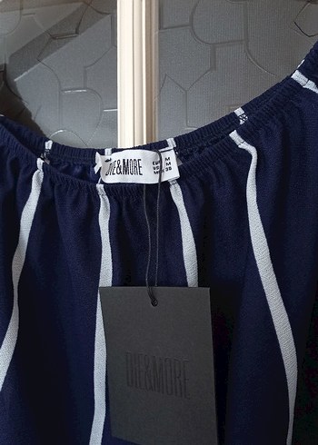 Diğer Lacivert Çizgili Pilili Mini Bluz