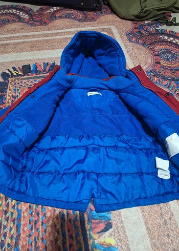 5 Yaş Beden mavi Renk süpermen logo baskılı,Mavi Kapüşonlu Fermuarlı Erkek Çocuk Mont