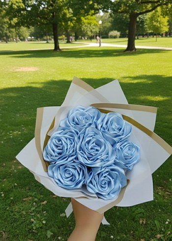 Mavi Saten 7'li Gül Buketi - Görsel 2