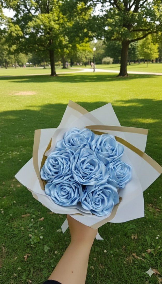 Mavi Saten 7'li Gül Buketi - Görsel 2