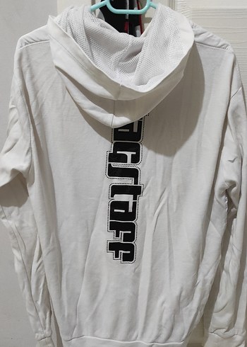 Kapüşonlu Beyaz Fermuarlı Hırka - Görsel 2