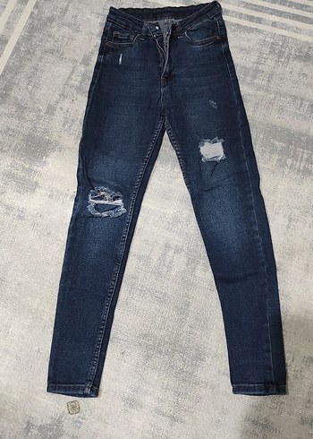 Yırtık Detaylı Kadın Mavi Slim Fit Jean - Görsel 2