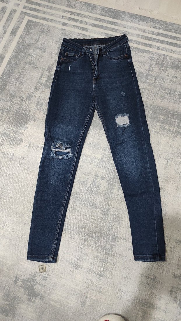 Yırtık Detaylı Kadın Mavi Slim Fit Jean - Görsel 2