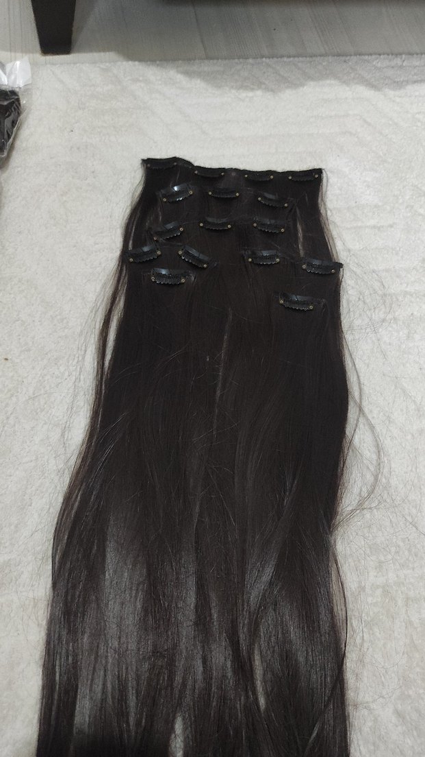 Koyu Kahverengi çıt çıtlı düz saç peruk - Görsel 3