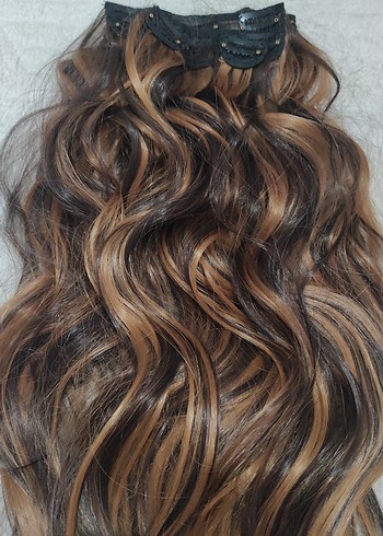 Kahverengi 2 renk Dalgalı çıt çıtlı saç peruk - Görsel 2