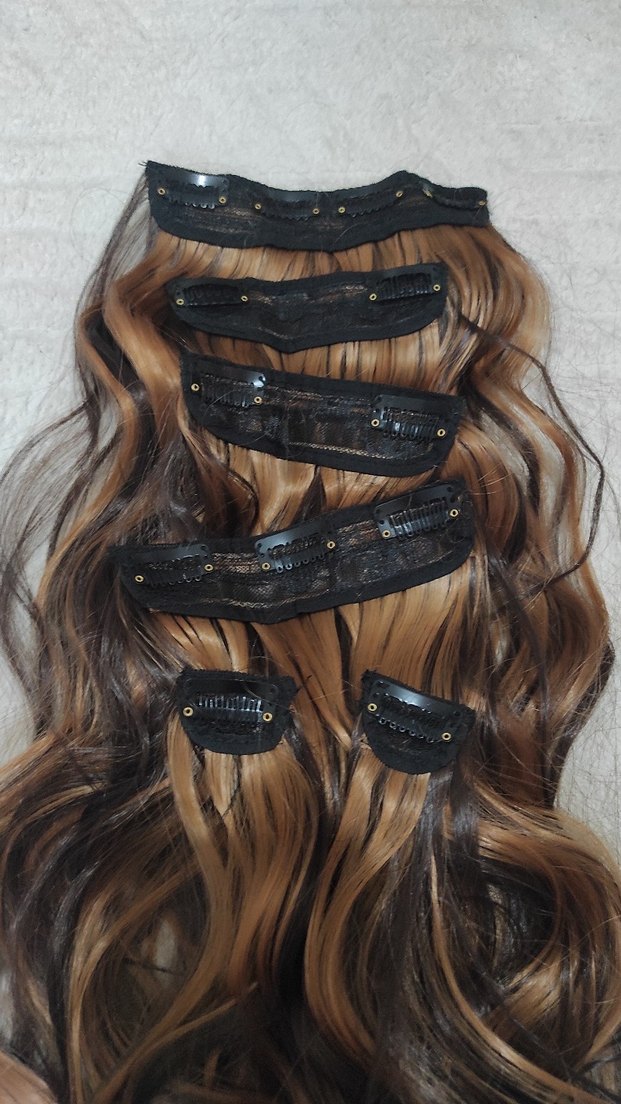 Kahverengi 2 renk Dalgalı çıt çıtlı saç peruk - Görsel 4