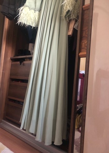 Uzun Kollu Tüylü Abiye Elbise - Görsel 3