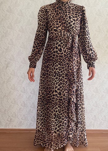 Leopar Desenli Uzun Bohem Elbise - Görsel 3