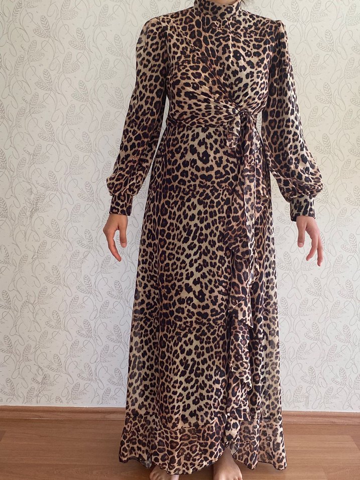 Leopar Desenli Uzun Bohem Elbise - Görsel 2