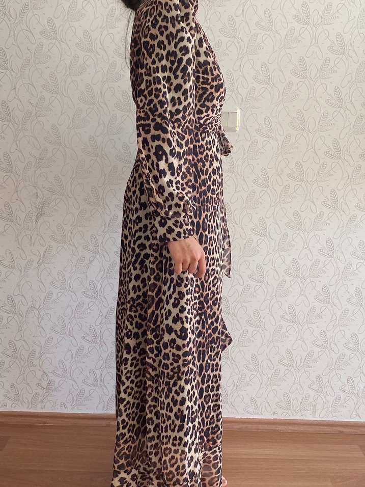 Leopar Desenli Uzun Bohem Elbise - Görsel 4