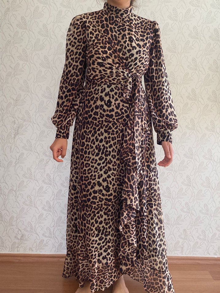 Leopar Desenli Uzun Bohem Elbise - Görsel 5