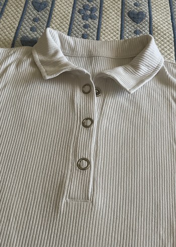 Beyaz Kısa Kollu Polo Tişört - Görsel 2