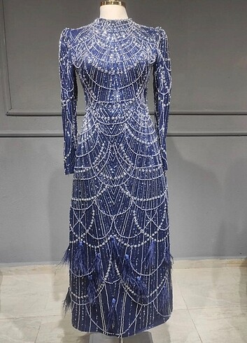 Kolye Desen Kalem Abiye Lacivert - Görsel 5