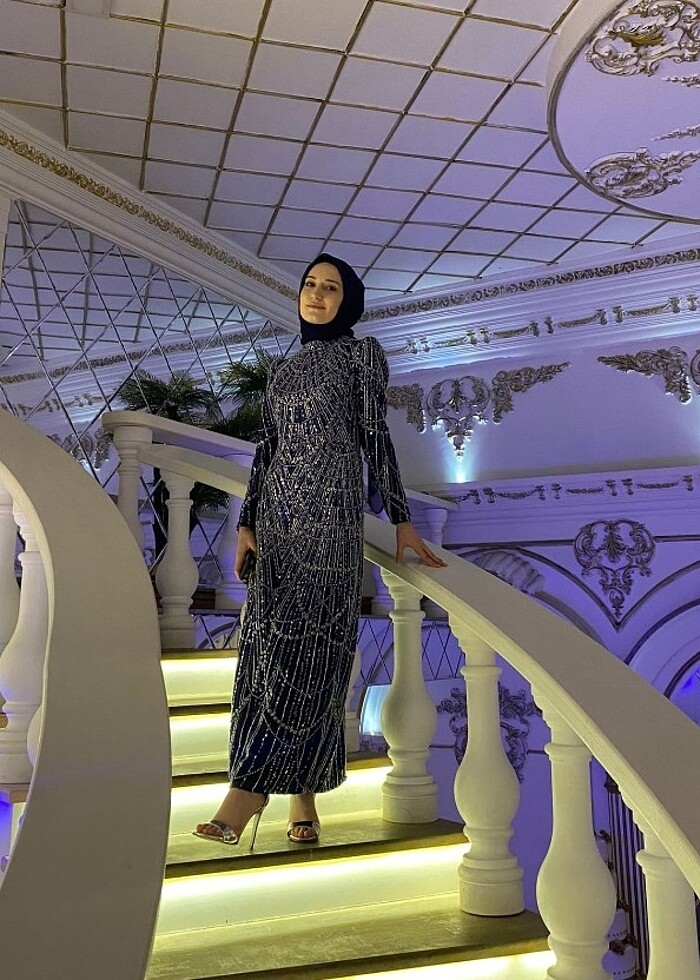 Kolye Desen Kalem Abiye Lacivert - Görsel 2