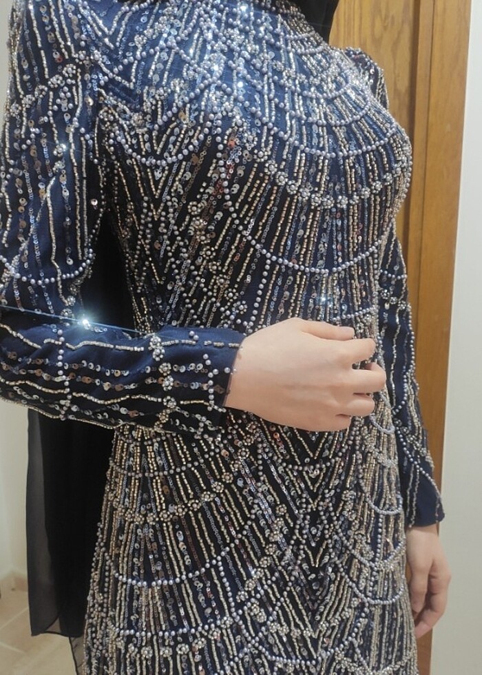 Kolye Desen Kalem Abiye Lacivert - Görsel 3