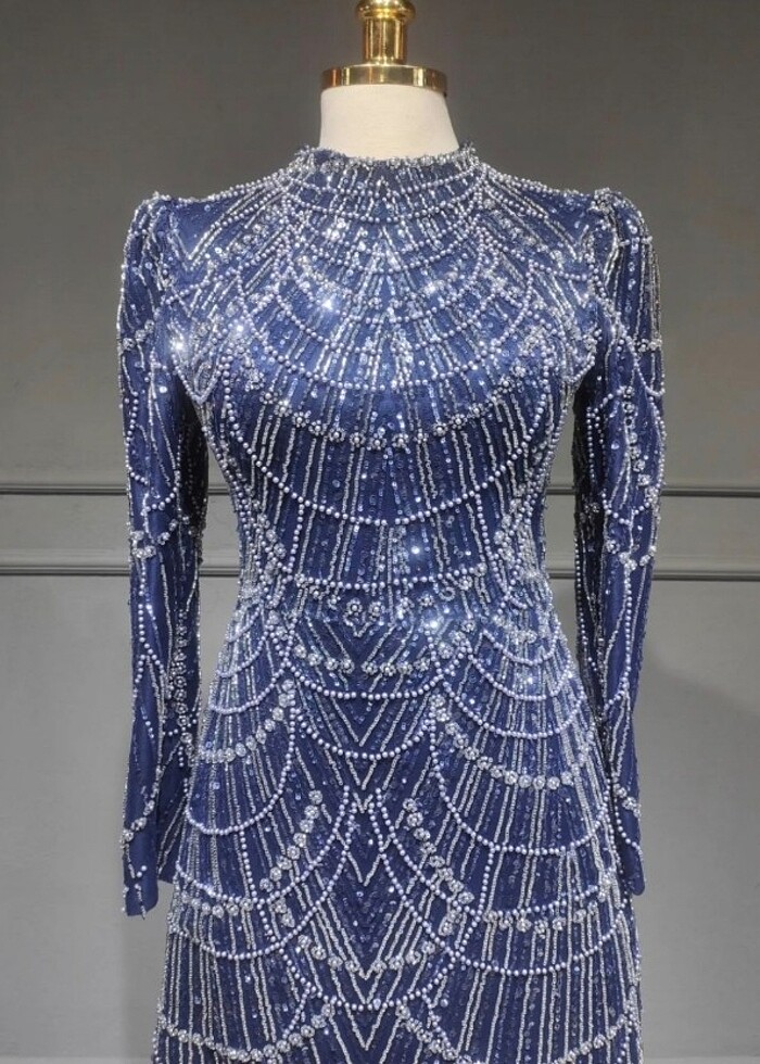 Kolye Desen Kalem Abiye Lacivert - Görsel 4