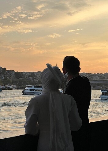 Zarif tesettür beyaz nikah elbisesi - Görsel 6