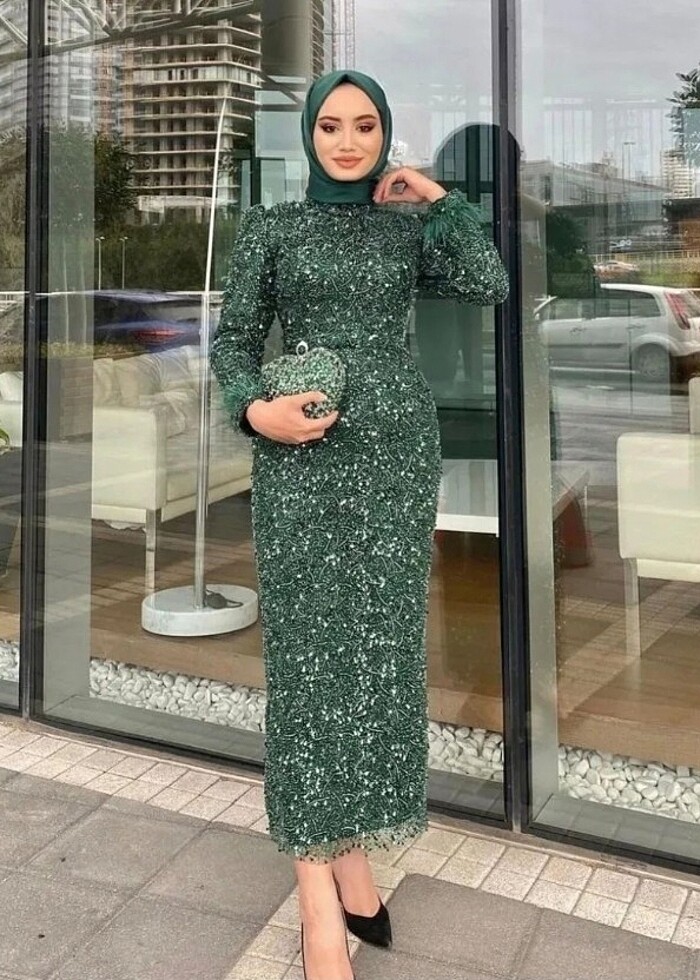 Zümrüt yeşili kalem abiye - Görsel 2