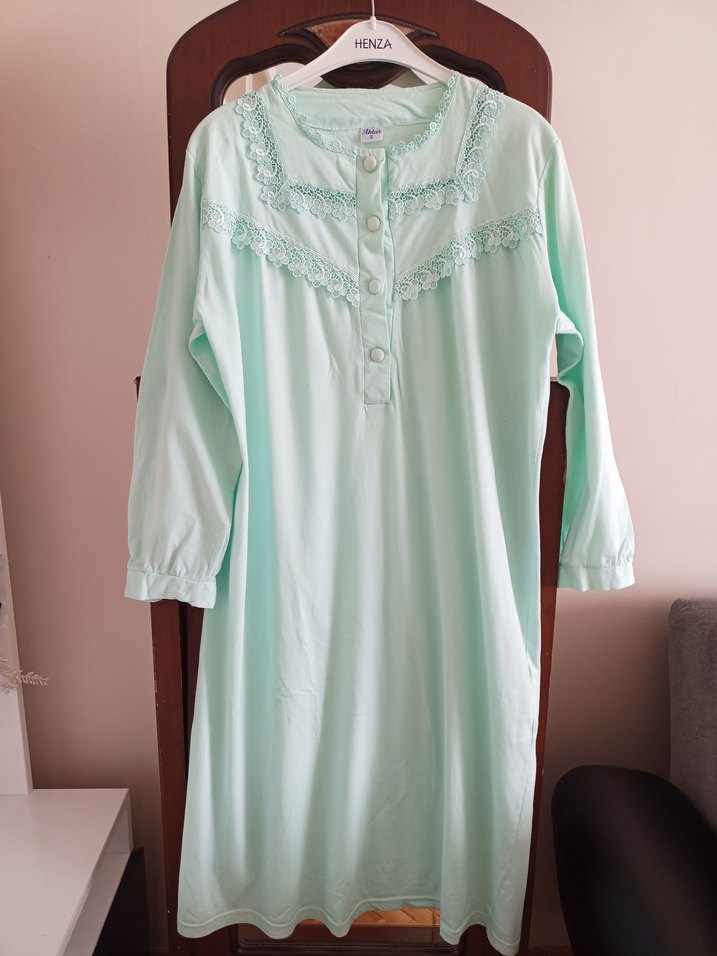 Nakışlı Dantel Detaylı Uzun Kollu Vintage Gecelik - Görsel 3