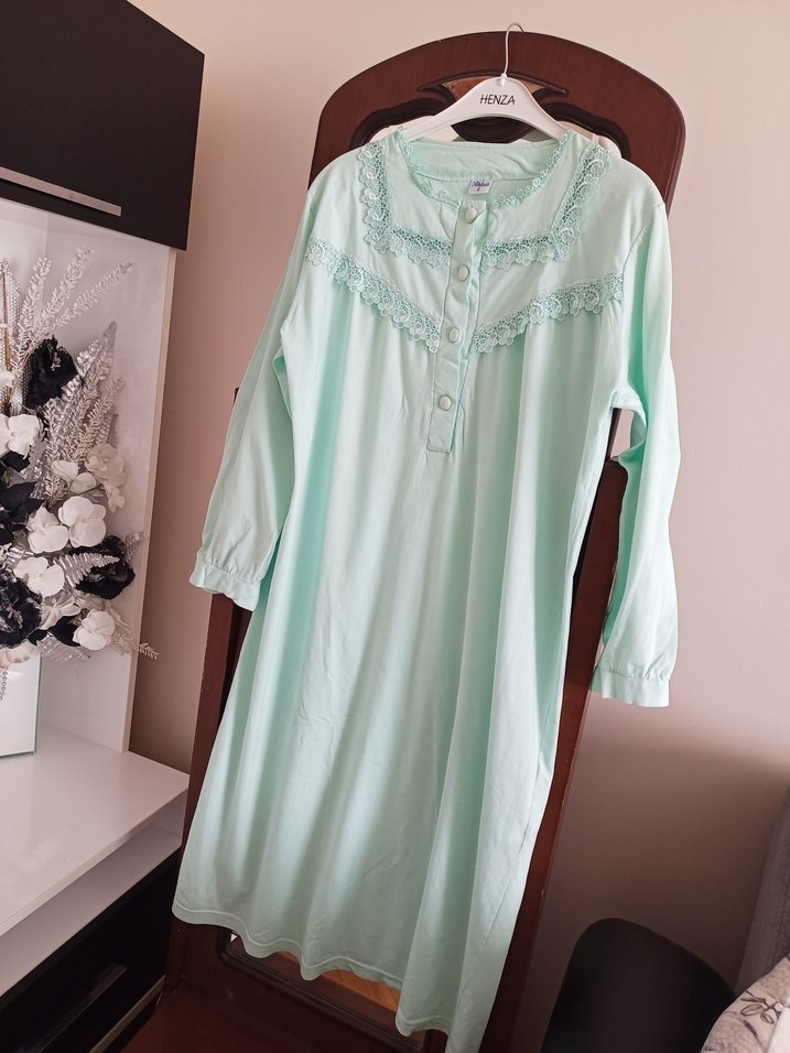 Nakışlı Dantel Detaylı Uzun Kollu Vintage Gecelik - Görsel 4