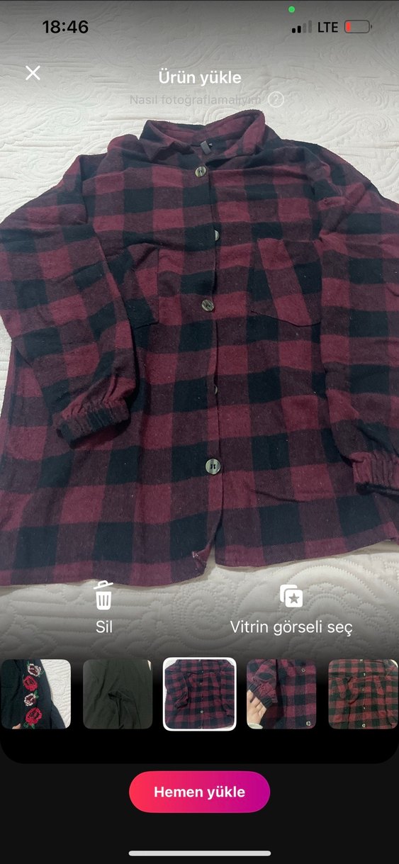 Bordo Siyah Kareli Uzun Kollu Kadın Gömlek - Görsel 3