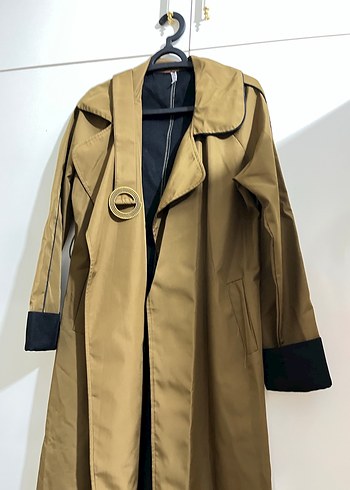 Kadın Bej Kemerli Uzun Trençkot - Görsel 4